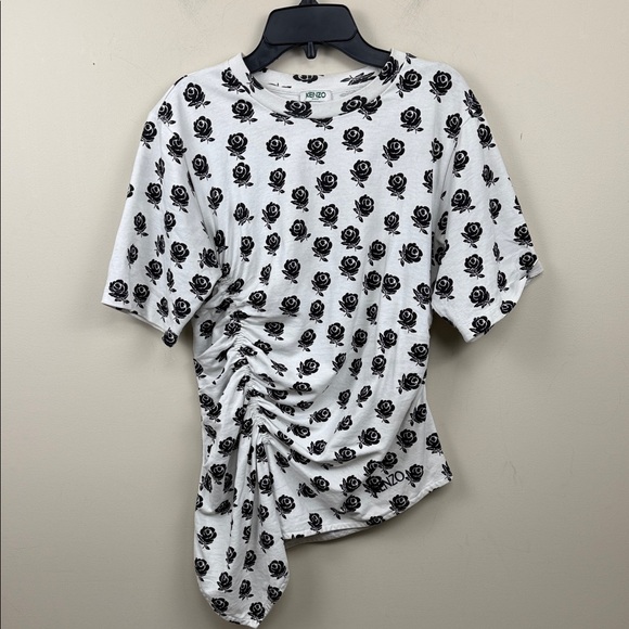 Kenzo white and Black Rose Patterned White short sleeve Tee small euc - Picture 3 of 11